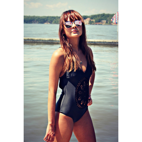 ◆wavesome◆ Darling Monokini Solid Soft V Neck Contemporary Rib Knit One Piece with Low